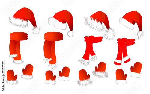 Cristmas set: santa claus hat, scarf and mittens