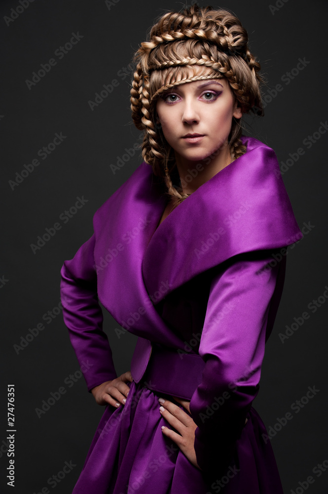 attractive woman in violet dress