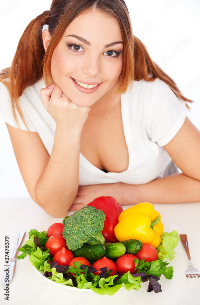 happy woman with vegetables