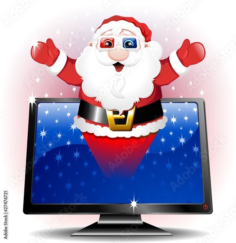 Babbo Natale 3D Monitor-3D Santa Claus TV or PC Screen-Vector