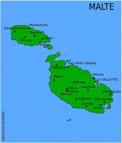 Carte des Villes Principales de Malte
