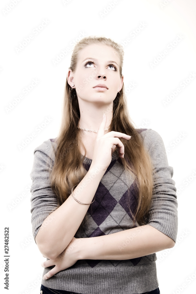 Portrait of a young girl looking thoughful Portrait of a young girl looking thoughful