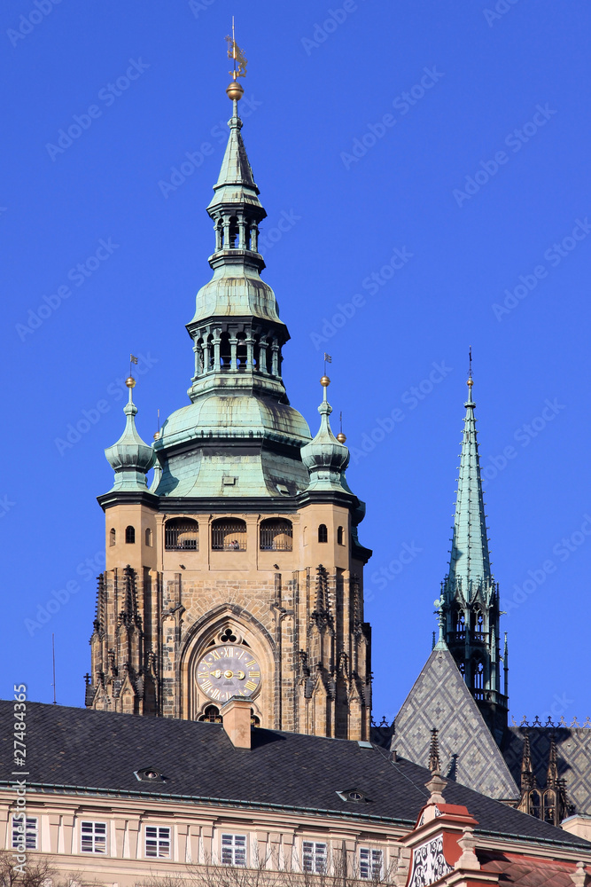 Detail of gothic St. Vitus Cathedral in Prague
