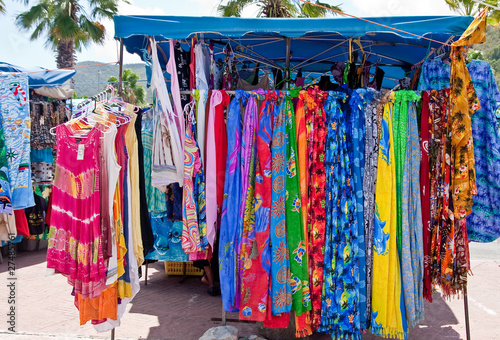 Bright Colored Garments at a Tropical Market