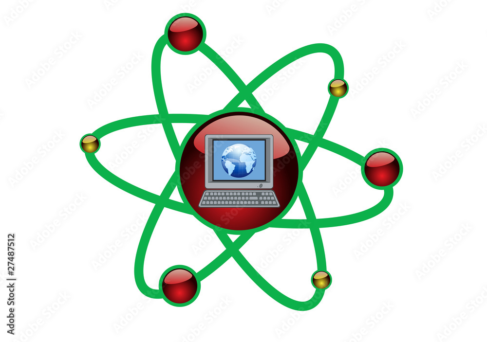 Computer Green Technology in an Atomic Cell Concept Illustration Computer Green Technology in an Atomic Cell Concept Illustration