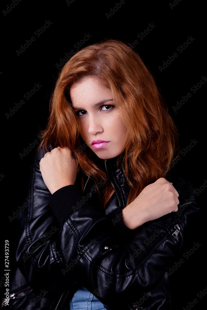 young and beautiful woman, with arm crossed in the form of an x young and beautiful woman, with arm crossed in the form of an x