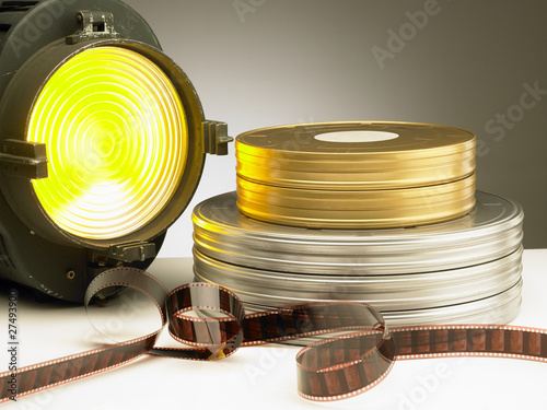 Принти на полотні Filmstrip, cans and fresnel light. Horizontal version.