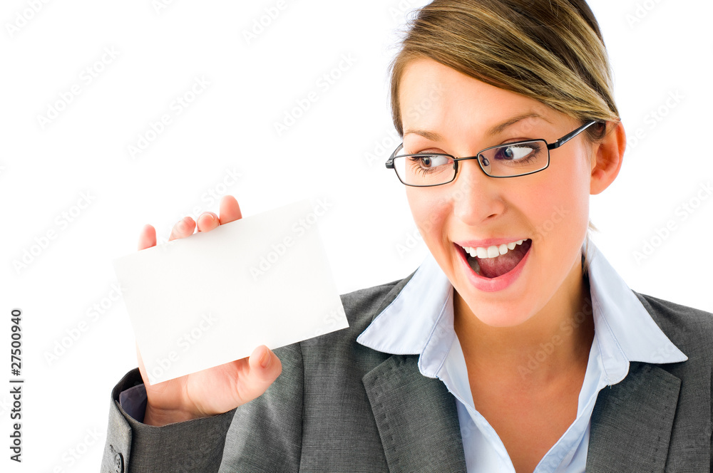 pretty woman with placard is excited pretty woman with placard is excited