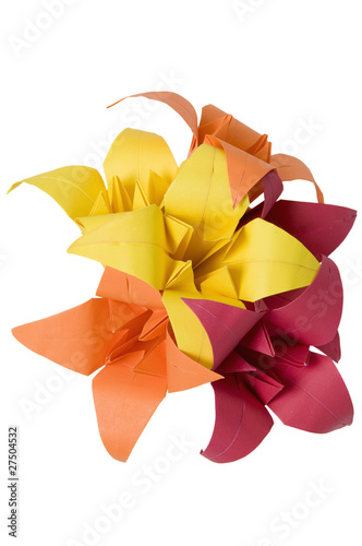 Origami flowers isolated on white background