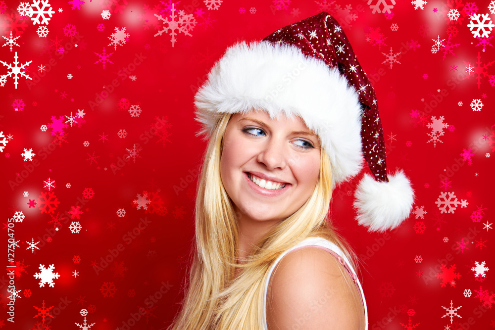 smiling blond woman on christmas smiling blond woman on christmas