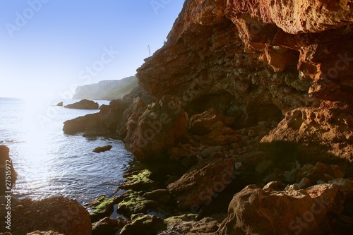 Blue Mediterranean seascape and rocks in Las Rotas Denia Spain