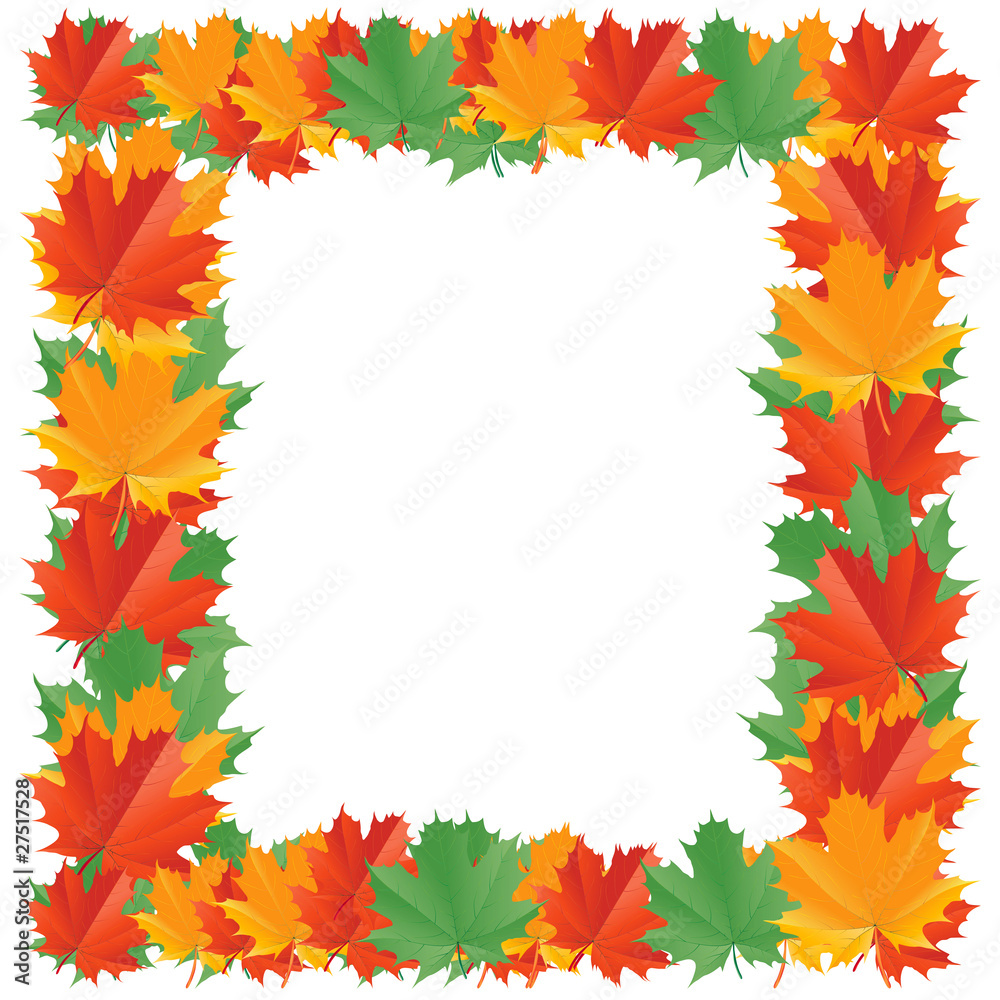 Fall leaf border isolated on a white background