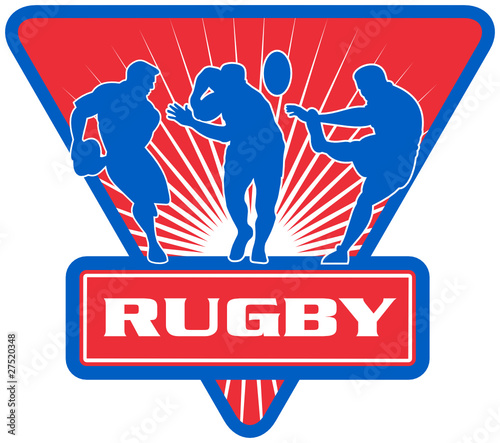 rugby player running kicking ball shield