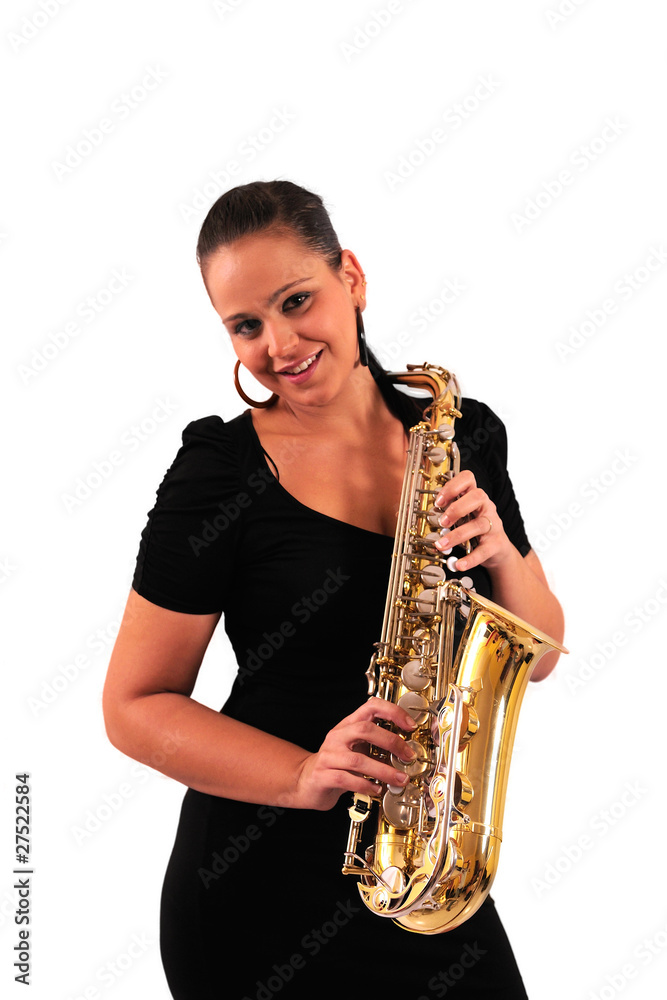 Fototapeta premium Young woman with saxophone