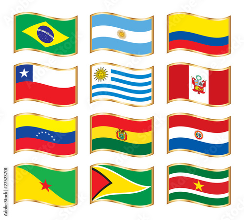 Wavy gold frame flags - South America