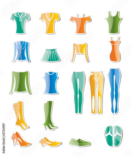 woman and female clothes icons - vector icon set