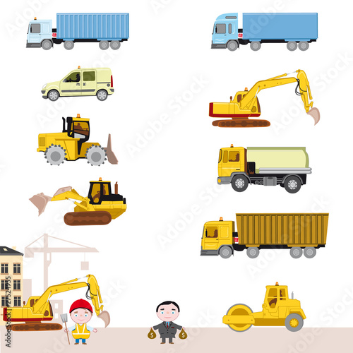 icônes travaux, chantier, camions, engins