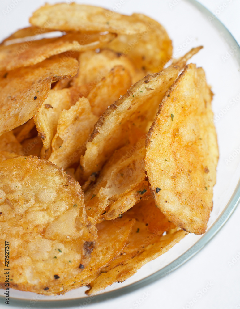 Bowl of handcooked organic crisps Bowl of handcooked organic crisps