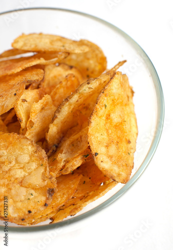 Bowl of handcooked organic crisps photo