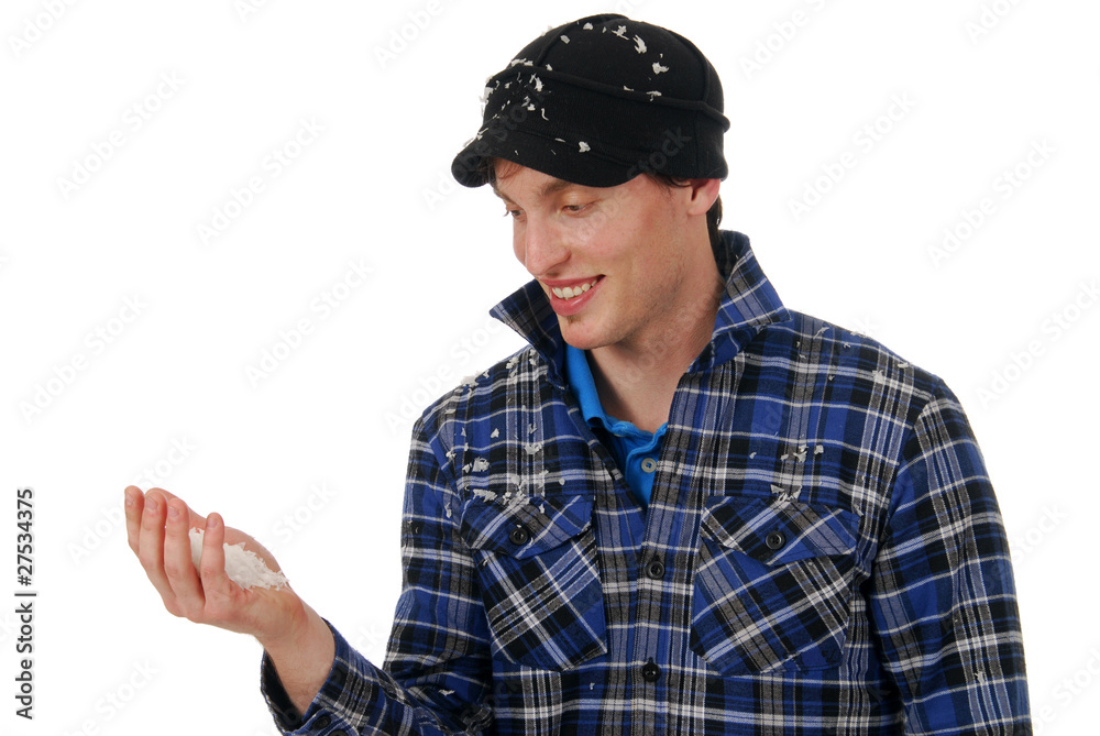 Cheerful man with snow in his hand Cheerful man with snow in his hand