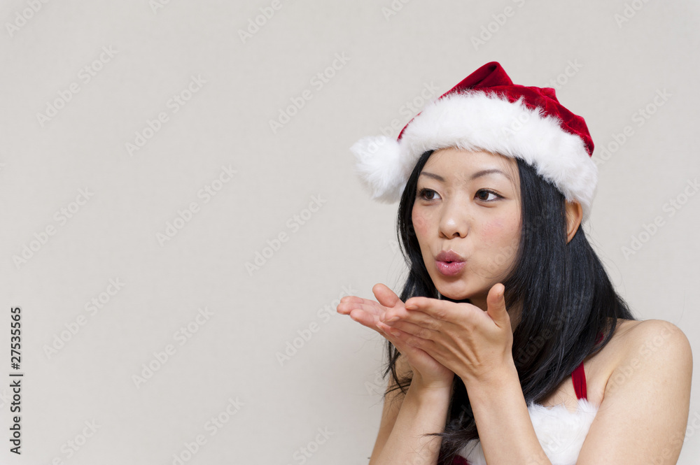 a portrait of santa girl isolated on white background a portrait of santa girl isolated on white background
