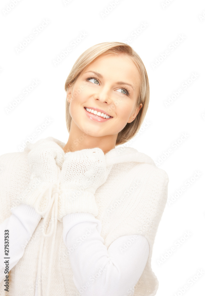 beautiful woman in white sweater