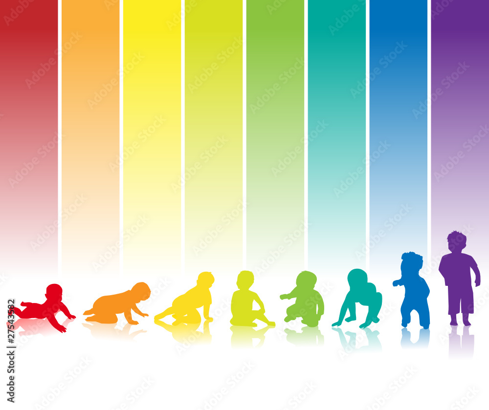 baby silhouette regenbogen hintergrund - obrazy, fototapety, plakaty 