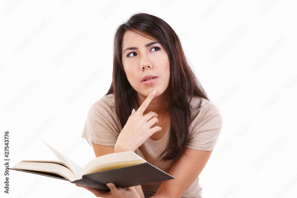 Serious young female with book Serious young female with book