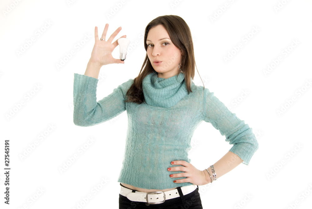 young girl holding a  bulb symbolizing an idea or innovation