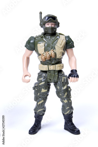 toy soldier in camouflage over white background