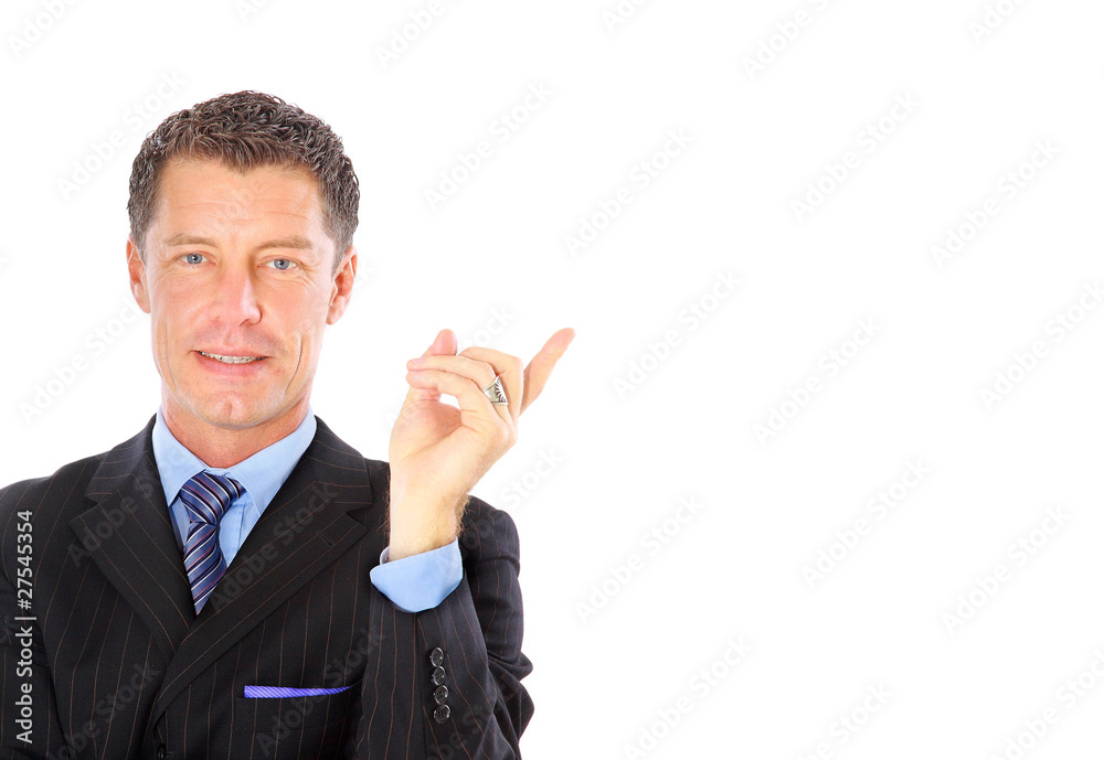Business man handing a blank business card Business man handing a blank business card