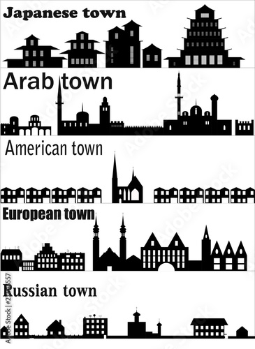 Detailed vector skylines of different towns