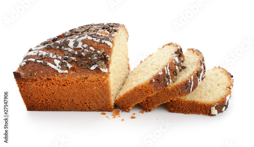 Sliced loaf of sweet bread with chocolate chips