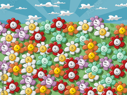 Flower background. Colorful flowers on green sunny garden