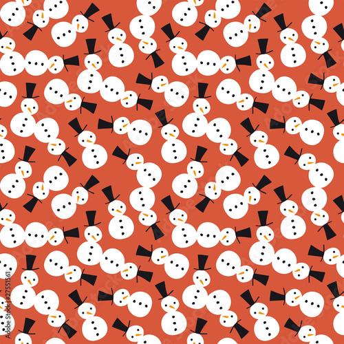 Snowman Red Background Seamless Pattern