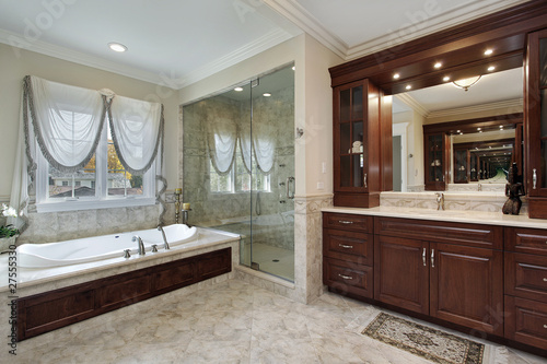 Master bath with marble tub