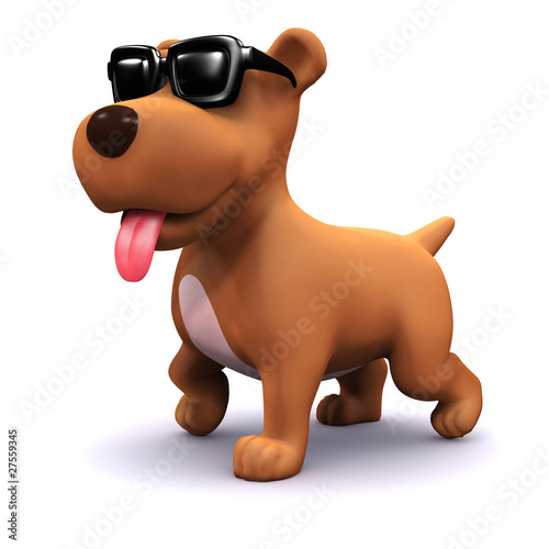 3d Small dog wearing sunglasses