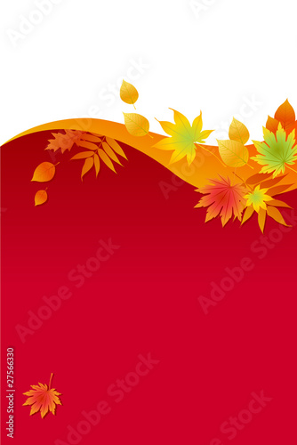 autumnal leaves on red background
