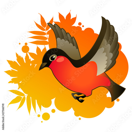 red bullfinch on autumnal background