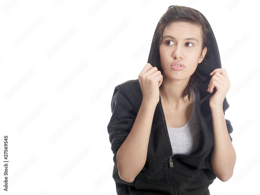 afraid girl looking sideways isolated on white afraid girl looking sideways isolated on white