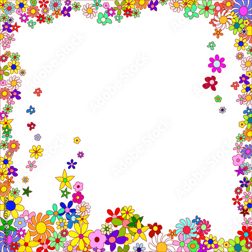 Frame of Colorful Flowers on a White Background