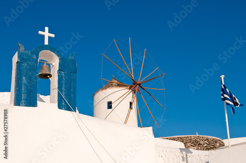 Church, windmill and greek flag