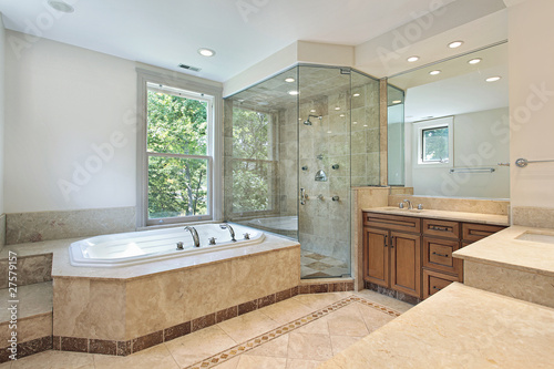 Master bath with step up tub