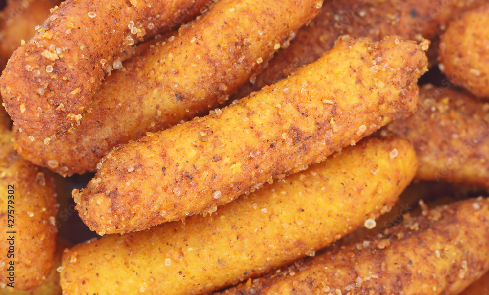 Close view of churritos Con Chile spicy corn snacks Close view of churritos Con Chile spicy corn snacks