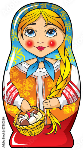 Traditional Russian matryoshka doll, folklore, vector