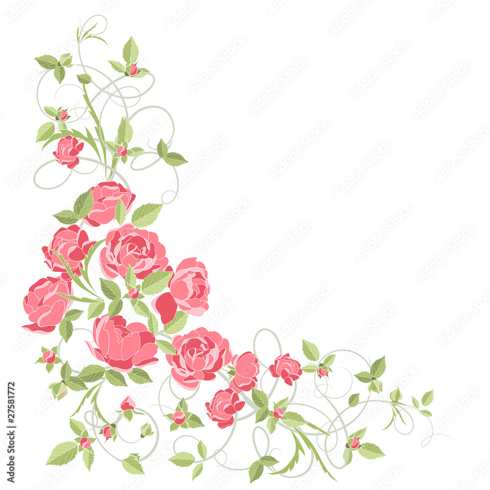 Corner piece ornament of roses and scrolls