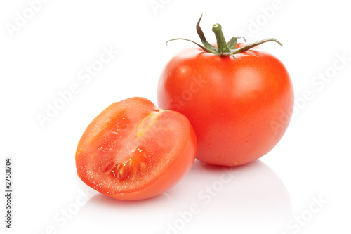 Fresh red tomatoes on white background