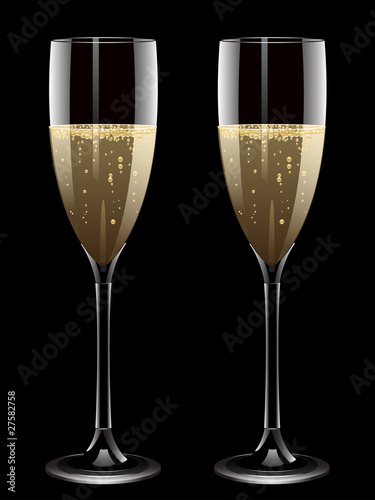 Champagne filled flute glasses