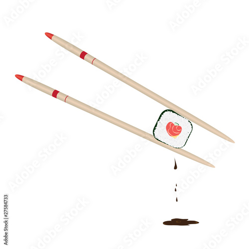 Roll with stuffing in form of a heart held by two chopsticks