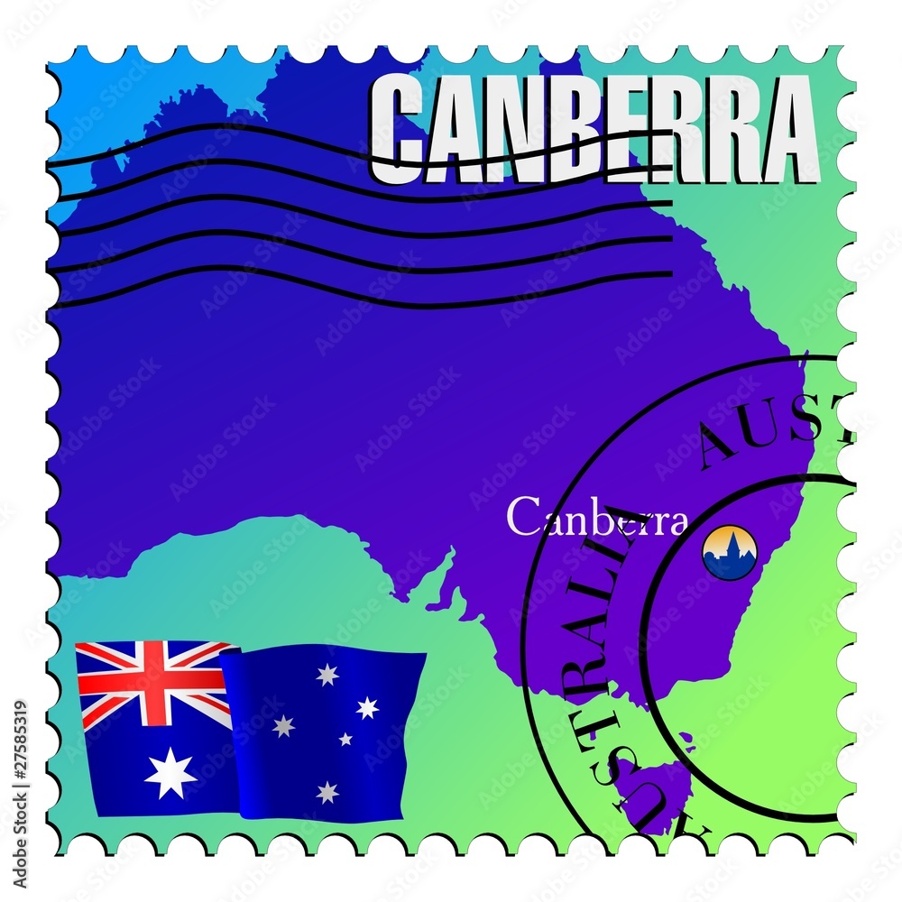 Obraz premium Canberra - capital of Australia. Vector stamp
